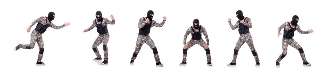 Soldier in camouflage isolated on white