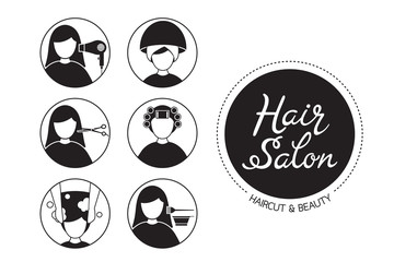 Hair Salon Sign And Icon Set Of Service, Monochrome