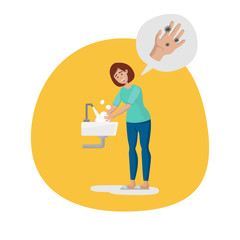Protect your self from corona virus (Covid-19) disease concept, A woman hands washing with antibacterial soap sanitizer.