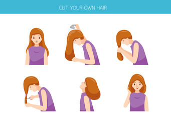 Steps Of Woman Cutting Her Own Hair At Home