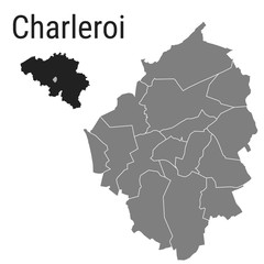 Charleroi map districts administrative vector template with Belgium map