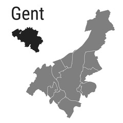 Obraz premium Gent map Ghent districts administrative vector template with Belgium map