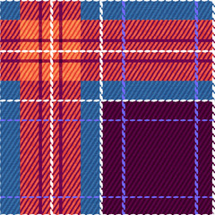 Seamless fabric texture print.Plaid check pattern in red, beige, white, dusty blue and black.