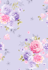  Beautiful seamless spring pattern with roses,peony , orchid and succulents. Perfect for wallpaper, fabric design, wrapping paper, surface textures, digital paper.