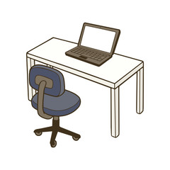 ノートパソコンと机とビジネスチェアのイラスト