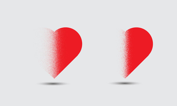 Shattered isolated background of love icon.Breaking or broken frame surface of love sign.Isolated parts of heart vector with dispersion effect