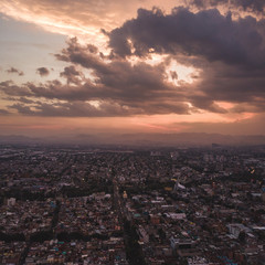 Fototapeta na wymiar Aerial photography of the sunset in Mexico City