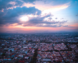 Aerial photography of the sunset in Mexico City