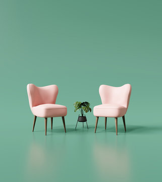 Creative interior chair design. Minimal color concept. 3d rendering