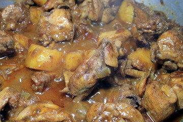 Boiled chicken broth. Hot and spicy Chicken Curry.