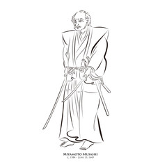 宮本武蔵（1584 – 1645）　日本の歴史　人物　書画風イラスト