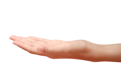 Hand open and ready to help or receive. Gesture isolated on white background with clipping path.