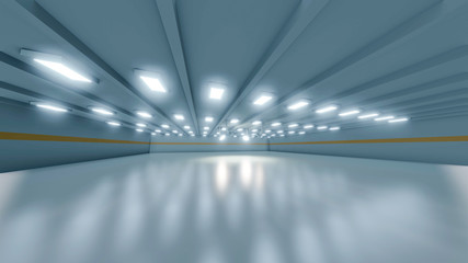 3D rendering of wide factory empty spacious warehouse