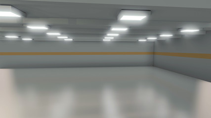 Wide room, an empty factory interior background, 3d rendering illustration