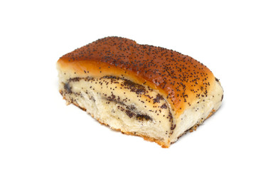 Bun with poppy seeds isolated on a white background.