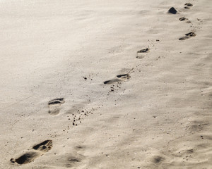 Fototapeta na wymiar Traces of man on the sand in the tropics.