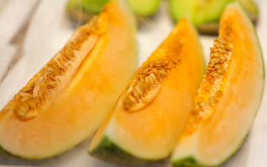 Ripe melon on the counter in the market