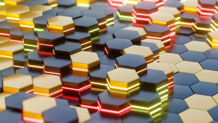 Digital technology with vector illustration science innovation concept with hexagons or polygon background.