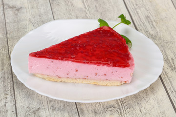 Soft Raspberry cheesecake served mint