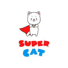 Super cat. Illustration of cute white cat in super hero costume. Can be used for t-short print, poster or card. Vector 8 EPS.