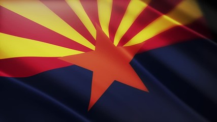 4k Arizona flag;state in United States America;cloth texture slow seamless loop waving with visible wrinkles in wind USA sky background.A fully digital rendering;animation loops at 40 seconds.