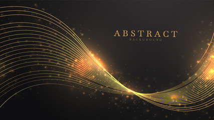 Abstract black background with line wave golden light shine , luxury modern concept. vector illustration for design.