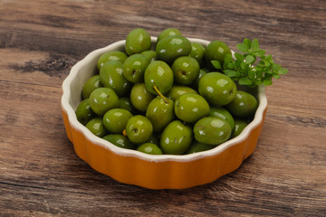 Green Campo Real olives in the bowl