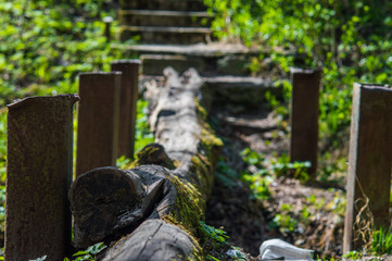 Log instead of the old destroyed bridge