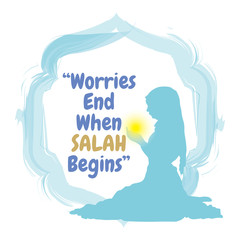 Muslim quote about prayer, all worries will disappear with salah