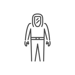 Biological Protection Suit related vector thin line icon. Isolated on white background. Editable stroke. Vector illustration.