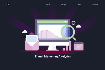 Email marketing analytics, business and email marketing data displaying on computer screen, digital advertising, statistics, data analysis concept. Internet & technology.