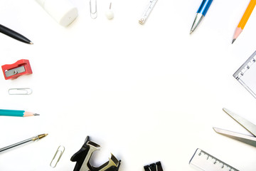 Copy space with an office and stationery, a frame, a horizontal