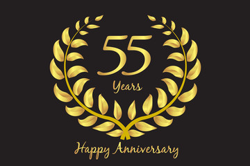Happy 55th anniversary gold wreath laurel vector
