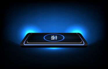 abstract background of futuristic technology wireless fast charge stand on smart mobile phone
