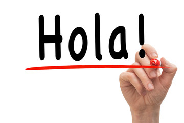 Male hand underlining the Spanish word Hola! © Erik_AJV
