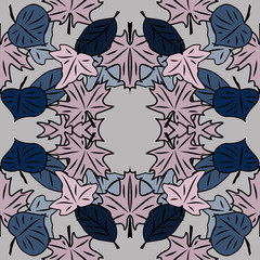 seamless pattern with leaves and flowers doodling style