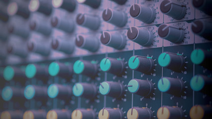 Detail with adjusting knobs on a professional audio mixer, music Equalizer Close-up of sound mixer control.