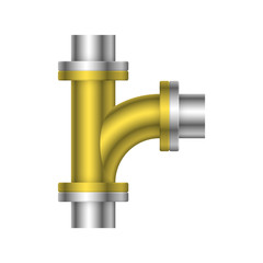 Pipe vector. Connection by flange fitting. For pipeline construction to transport liquid or gas in industry i.e. crude, oil, natural gas. Also water supply infrastructure in plumbing and irrigation.