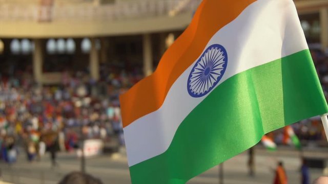Slow Motion of Small Indian National Flag in Stadium - Patriotism