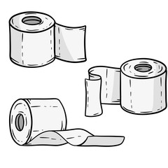 Set of toilet paper rolls in different positions. Toilet and bathroom element. Hygiene and sanitation. Cartoon flat illustration