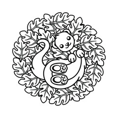 Fototapeta premium Cute ferret lying on top of leaves coloring book page vector art illustration design