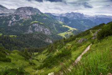 Fototapeta na wymiar Trail to the Mount Jenner at the Berchtesgadener Land.