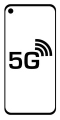 Vector illustration of modern smartphone with a front camera ditch and 5G logo showing the modern and fast wireless internet connection
