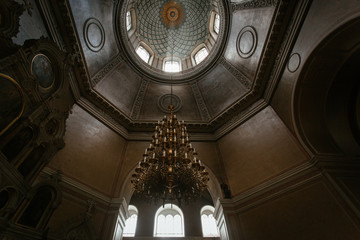 large church chandelier under the dome