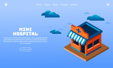 Illustration vector graphic of mini hospital building. isometric style. Perfect for web landing page, banner, poster, etc.