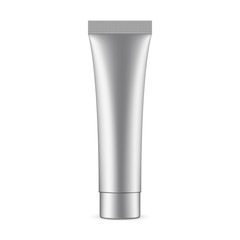 Metallic cosmetic tube mockup isolated on white background. Vector illustration