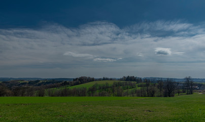 Meadows near Krkonose mountains in spring nice day