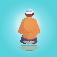 religious muslim man praying ramadan kareem holy month religion concept rear view person in traditional clothes full length vector illustration