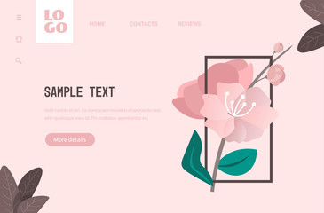 hello spring beautiful flower in frame retro vintage banner poster invitation template horizontal copy space vector illustration