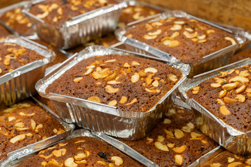 Plain plum Cakes are being sold at Nahoum and Sons, New Market area. Very famous and more than 100 years old cake shop in Kolkata, West Bengal, India. Cakes are considered as heritage of Kolkata.
